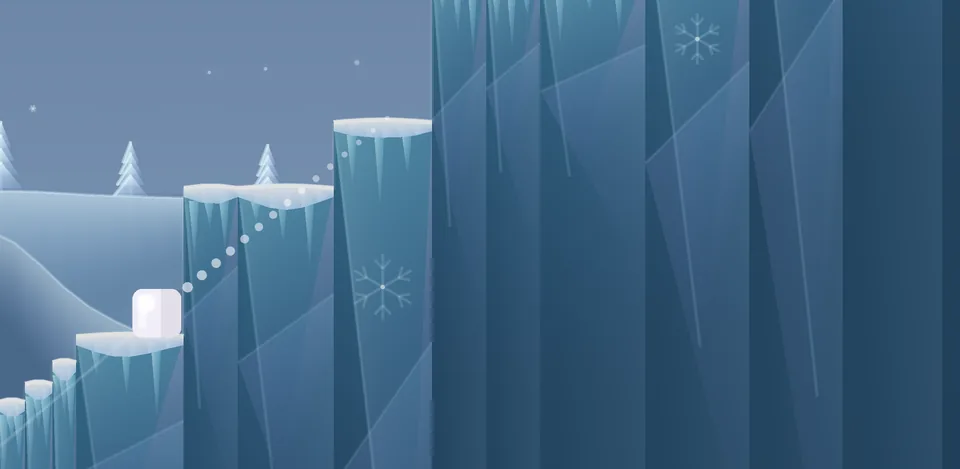 The cube aiming across snow-capped towers of ice
